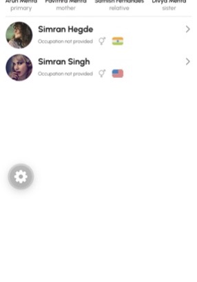 Zoadi app family screen with parents and relatives as helpers